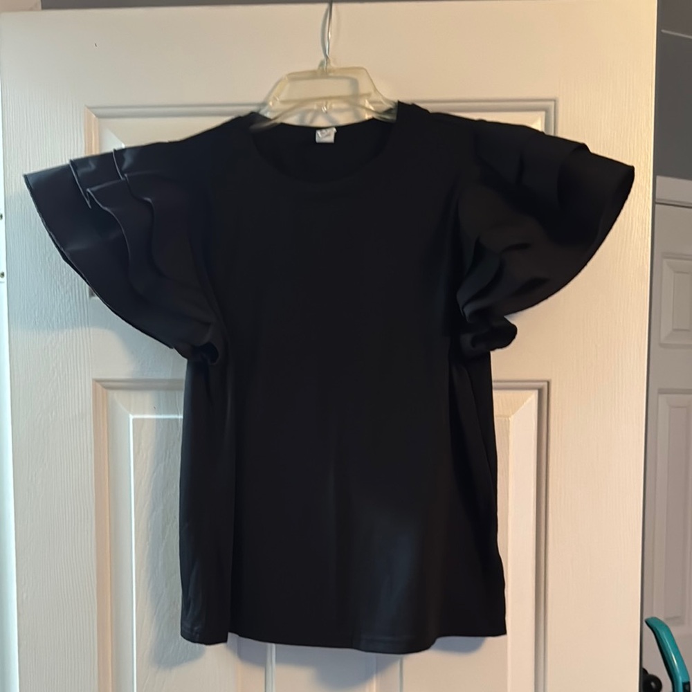 Elegant Black Ruffle Sleeve Top